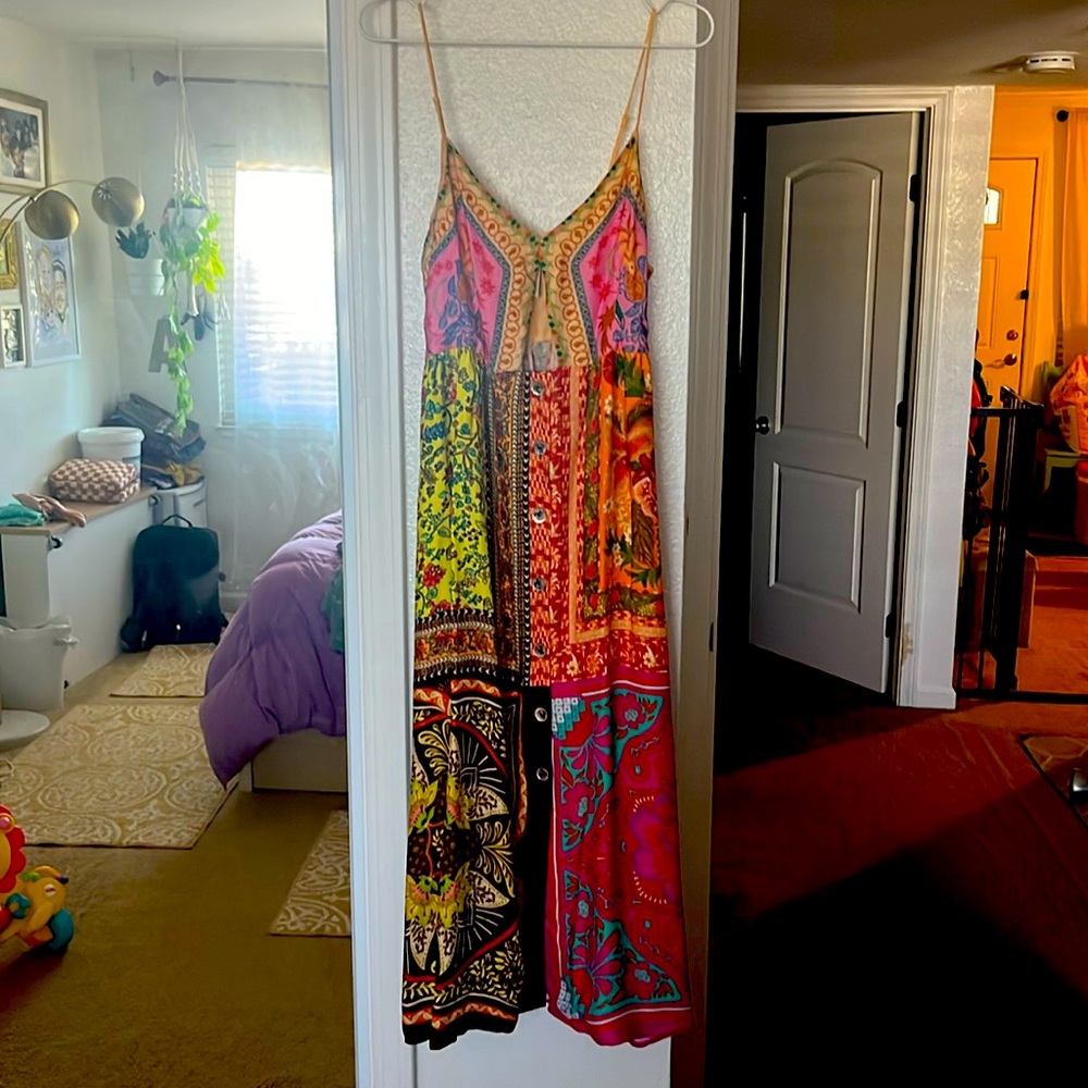 Mixed Scarves Colorful Cut Out Sundress